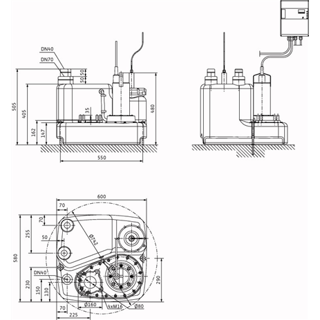 Габаритный чертеж насоса Wilo DRAINLIFT M 1/8 DM INCL. RV