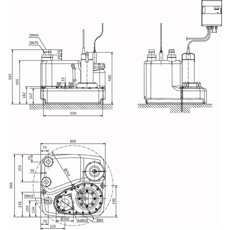 Габаритный чертеж насоса Wilo DRAINLIFT M 1/8 EM INCL. RV