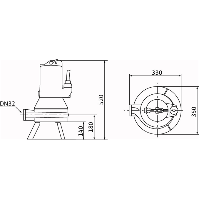 Габаритный чертеж насоса Wilo Drain MTC 32 F 39.16/30/3-400-50-2