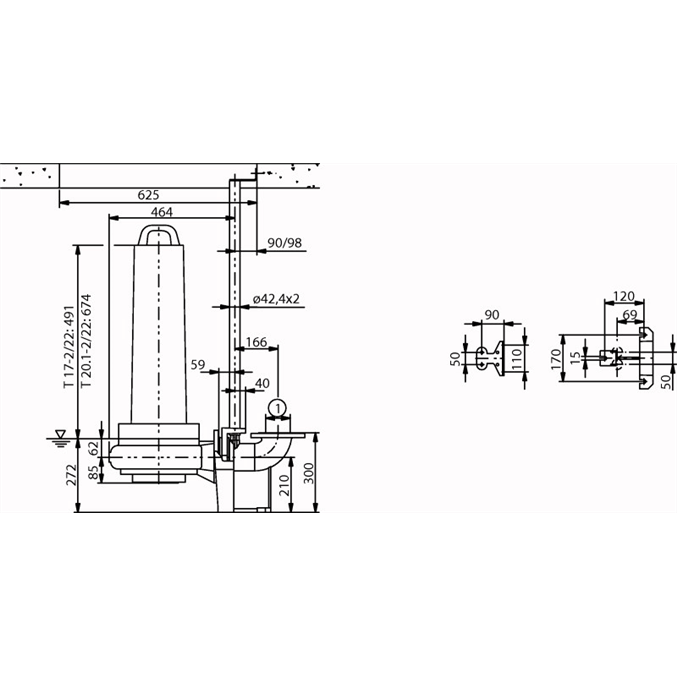 Габаритный чертеж насоса Wilo EMU FA 08.66W-210+T20.1-2/22G