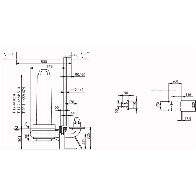 Габаритный чертеж насоса Wilo EMU FA 10.34E-278+T20.1-4/22G-DK