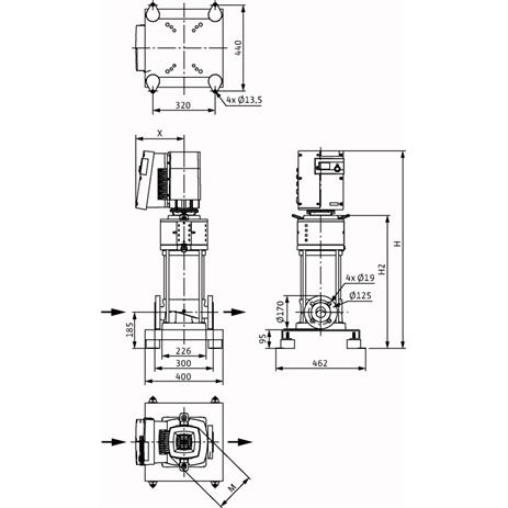 Габаритный чертеж насоса Wilo HELIX EXCEL 2203-6.5-1/16/E/KS