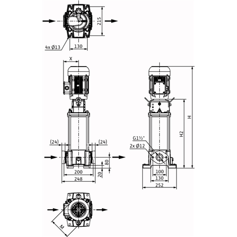 Габаритный чертеж насоса Wilo HELIX FIRST V 1003-5/16/E/S/400-50
