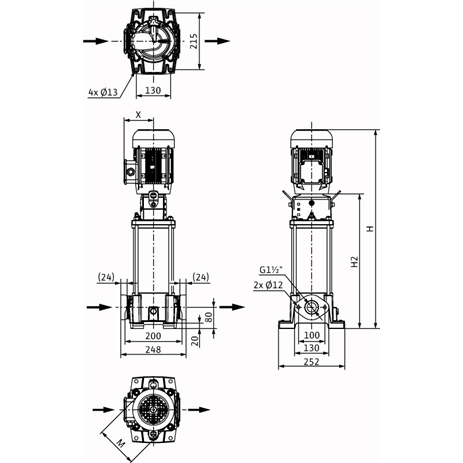 Габаритный чертеж насоса Wilo HELIX FIRST V 1010-5/16/E/S/400-50