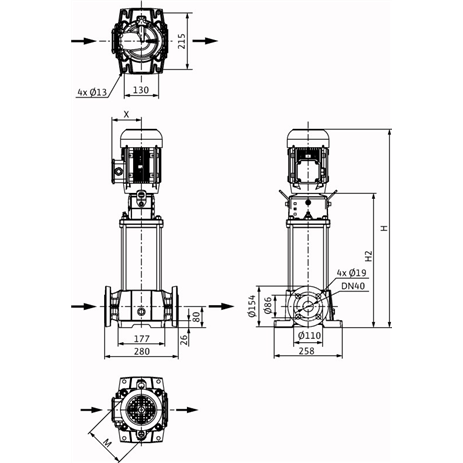 Габаритный чертеж насоса Wilo HELIX FIRST V 1010-5/25/E/S/400-50