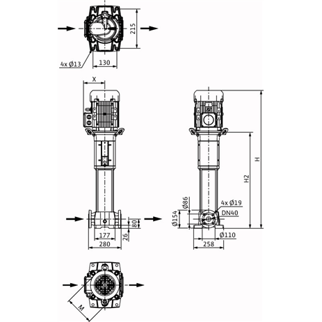 Габаритный чертеж насоса Wilo HELIX FIRST V 1017-5/25/E/KS/400-50