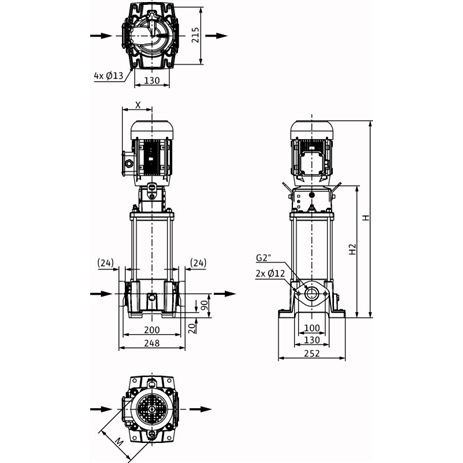 Габаритный чертеж насоса Wilo HELIX FIRST V 1601-5/16/E/S/400-50