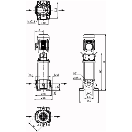 Габаритный чертеж насоса Wilo HELIX FIRST V 1602-5/16/E/S/400-50