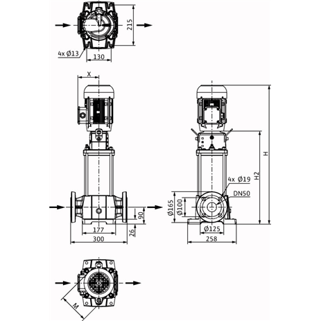 Габаритный чертеж насоса Wilo HELIX FIRST V 1602-5/25/E/S/400-50