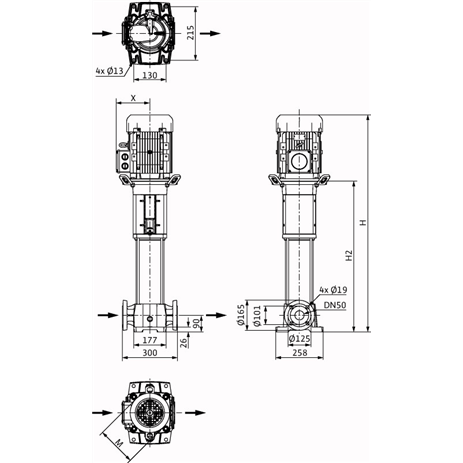 Габаритный чертеж насоса Wilo HELIX FIRST V 1610-5/25/E/KS/400-50