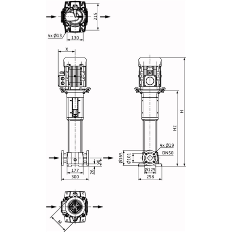 Габаритный чертеж насоса Wilo HELIX FIRST V 1621-5/30/E/KS/400-50