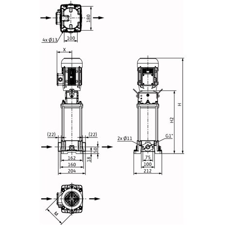 Габаритный чертеж насоса Wilo HELIX FIRST V 213-5/16/E/S/400-50
