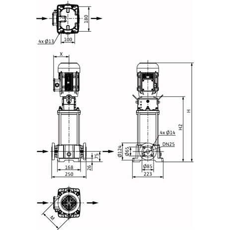 Габаритный чертеж насоса Wilo HELIX FIRST V 213-5/25/E/S/400-50