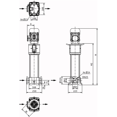Габаритный чертеж насоса Wilo HELIX FIRST V 220-5/25/E/KS/400-50