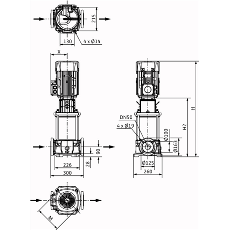 Габаритный чертеж насоса Wilo HELIX FIRST V 2207-5/16/E/S/400-50