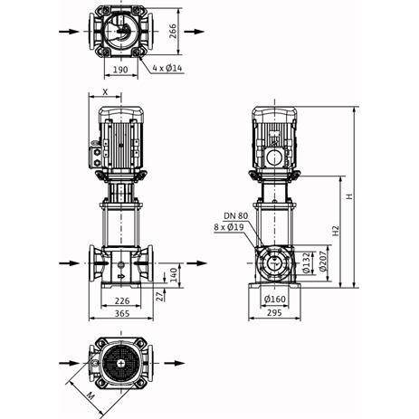 Габаритный чертеж насоса Wilo HELIX FIRST V 5202/2-5/16/E/S/400-50