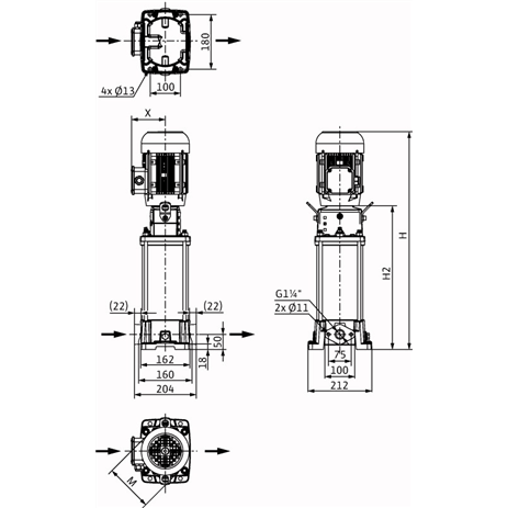 Габаритный чертеж насоса Wilo HELIX FIRST V 607-5/16/E/S/400-50