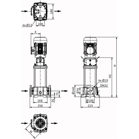 Габаритный чертеж насоса Wilo HELIX FIRST V 610-5/25/E/S/400-50