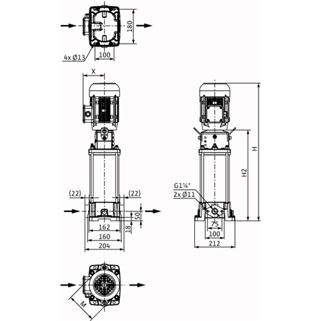 Габаритный чертеж насоса Wilo HELIX FIRST V 611-5/16/E/S/400-50