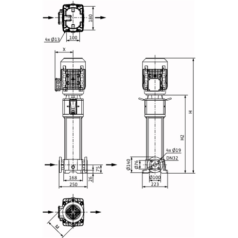 Габаритный чертеж насоса Wilo HELIX FIRST V 618-5/25/E/KS/400-50