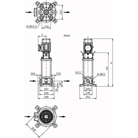 Габаритный чертеж насоса Wilo HELIX V 1001-1/16/E/KS/400-50