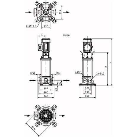 Габаритный чертеж насоса Wilo HELIX V 1010-1/16/E/KS/400-50