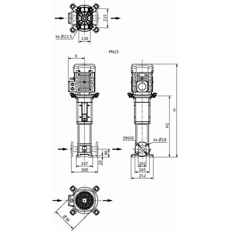 Габаритный чертеж насоса Wilo HELIX V 1602-2/25/V/KS/400-50