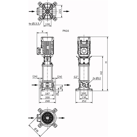 Габаритный чертеж насоса Wilo HELIX V 1611-1/16/E/KS/400-50-FF240