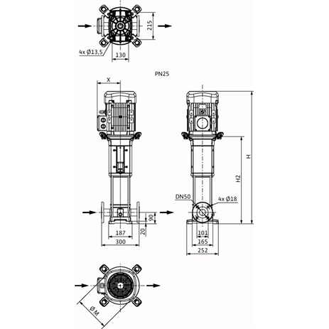Габаритный чертеж насоса Wilo HELIX V 1611-1/25/E/KS/400-50