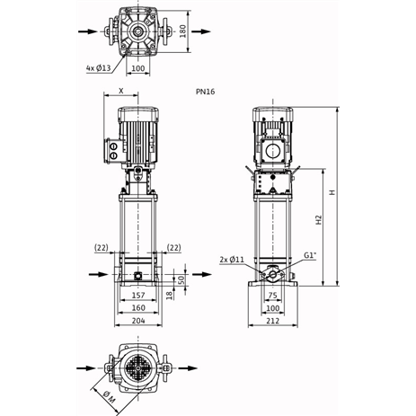 Габаритный чертеж насоса Wilo HELIX V 213-1/16/E/S/400-50