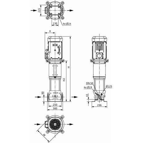 Габаритный чертеж насоса Wilo HELIX V 2207-2/25/V/KS/400-50