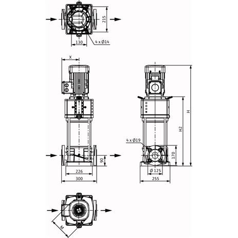 Габаритный чертеж насоса Wilo HELIX V 2208-1/16/E/KS/400-50