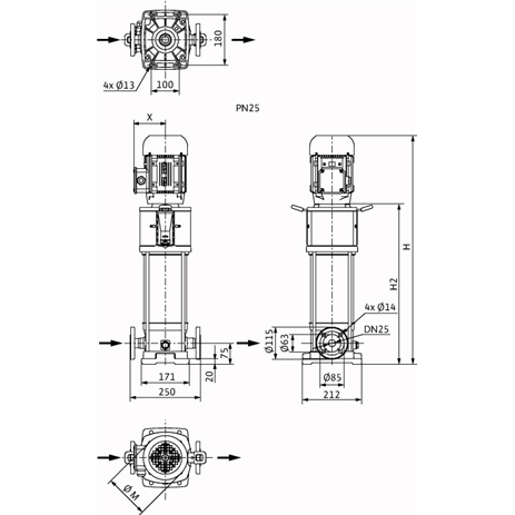 Габаритный чертеж насоса Wilo HELIX V 233-1/25/E/KS/400-50