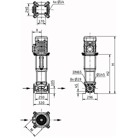 Габаритный чертеж насоса Wilo HELIX V 3603/1-2/16/V/KS/400-50