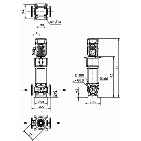 Габаритный чертеж насоса Wilo HELIX V 5206-2/25/V/KS/400-50