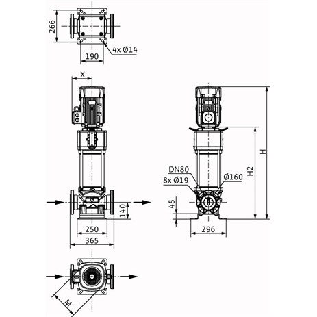 Габаритный чертеж насоса Wilo HELIX V 5207/2-2/25/V/KS/400-50