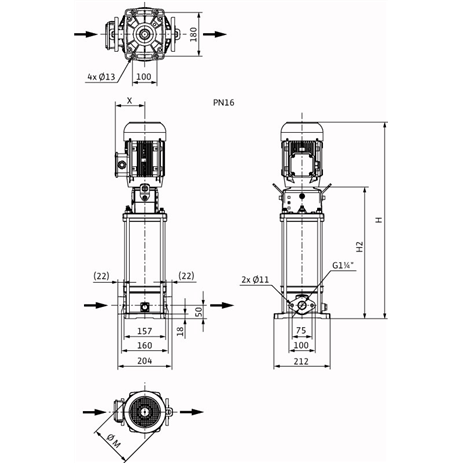Габаритный чертеж насоса Wilo HELIX V 610-1/16/E/S/400-50