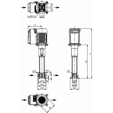 Габаритный чертеж насоса Wilo HELIX VE 1603-4.0-1/16/E/S