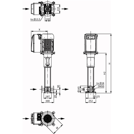 Габаритный чертеж насоса Wilo HELIX VE 1603-4.0-2/25/V/KS