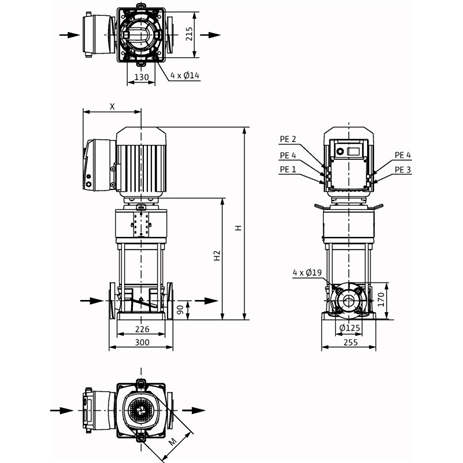 Габаритный чертеж насоса Wilo HELIX VE 2202-4.0-1/16/E/KS