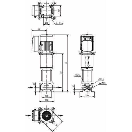 Габаритный чертеж насоса Wilo HELIX VE 2205-2/16/V/KS/2G