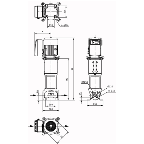 Габаритный чертеж насоса Wilo HELIX VE 2205-2/25/V/KS/2G