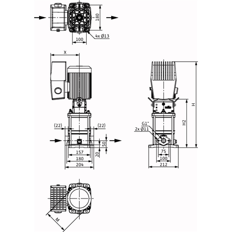 Габаритный чертеж насоса Wilo HELIX VE 405-1/16/E/S/M2