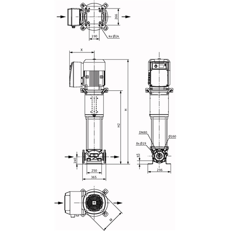 Габаритный чертеж насоса Wilo HELIX VE 5205-2/25/V/KS/2G