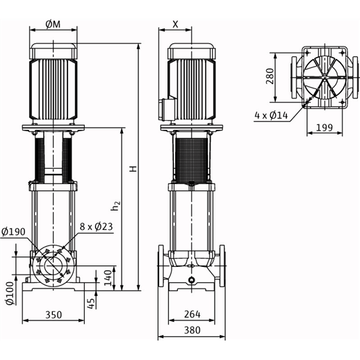Габаритный чертеж насоса Wilo Multivert MVI 7003/2-3/25/E/3-400-50-2