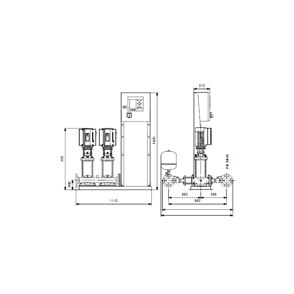 Насосная станция Grundfos Hydro MPC-E 2 CRE20-1 50/60Hz RUS артикул 98423334 – габаритный чертеж