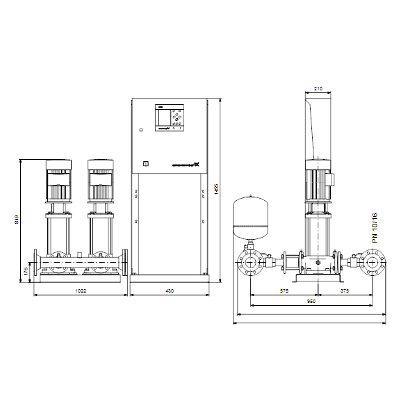 Насосная станция Grundfos Hydro MPC-E 2 CRE32-1-1 50/60Hz RUS артикул 98423337 – габаритный чертеж