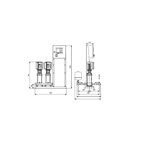 Насосная станция Grundfos Hydro MPC-E 2 CRE5-2 50/60Hz RUS артикул 98423310 – габаритный чертеж