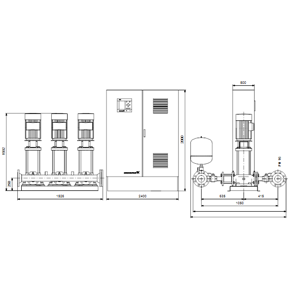 Насосная станция Grundfos Hydro MPC-E 3 CR64-3-1 50/60Hz RUS артикул 98439542 – габаритный чертеж