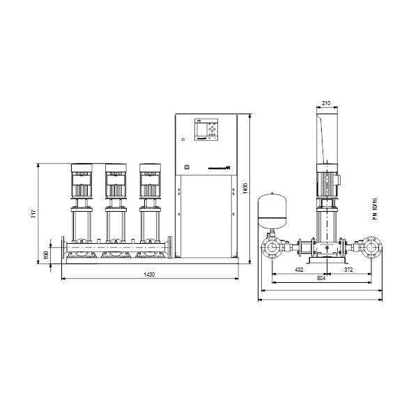 Насосная станция Grundfos Hydro MPC-E 3 CRE10-2 50/60Hz RUS артикул 98423326 – габаритный чертеж